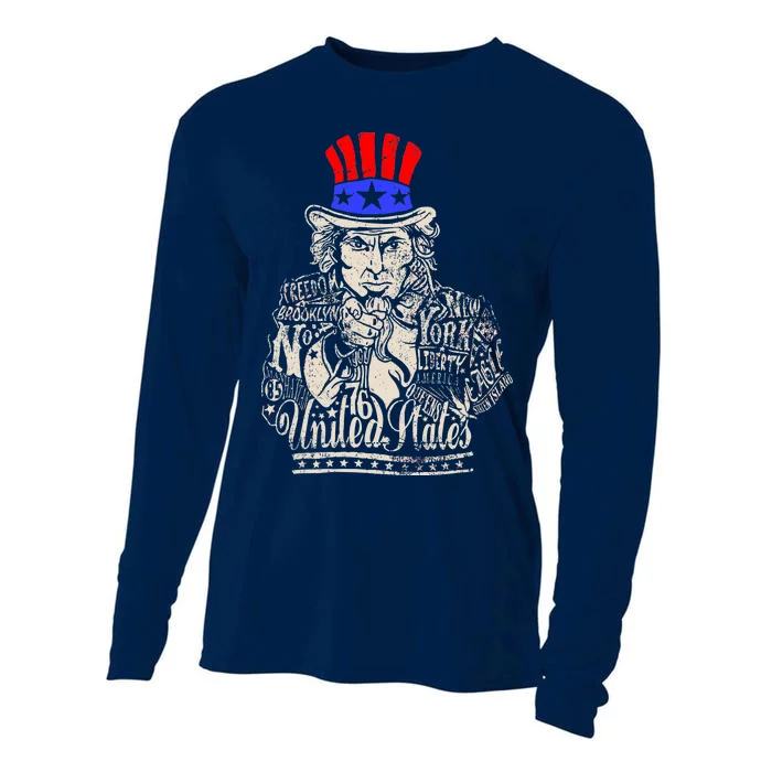 Uncle Sam I Want You 4th of July USA Mashup Cooling Performance Long Sleeve Crew