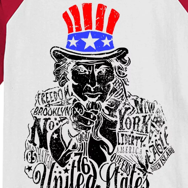 Uncle Sam I Want You 4th of July USA Mashup Kids Colorblock Raglan Jersey