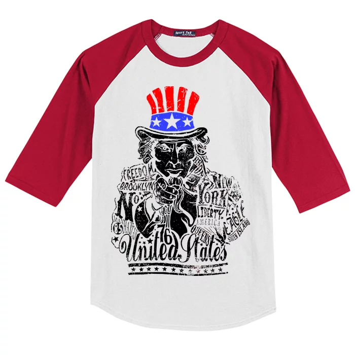 Uncle Sam I Want You 4th of July USA Mashup Kids Colorblock Raglan Jersey