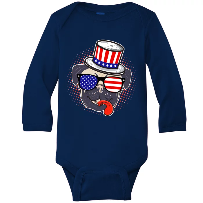 Uncle Sam Pug Baby Long Sleeve Bodysuit