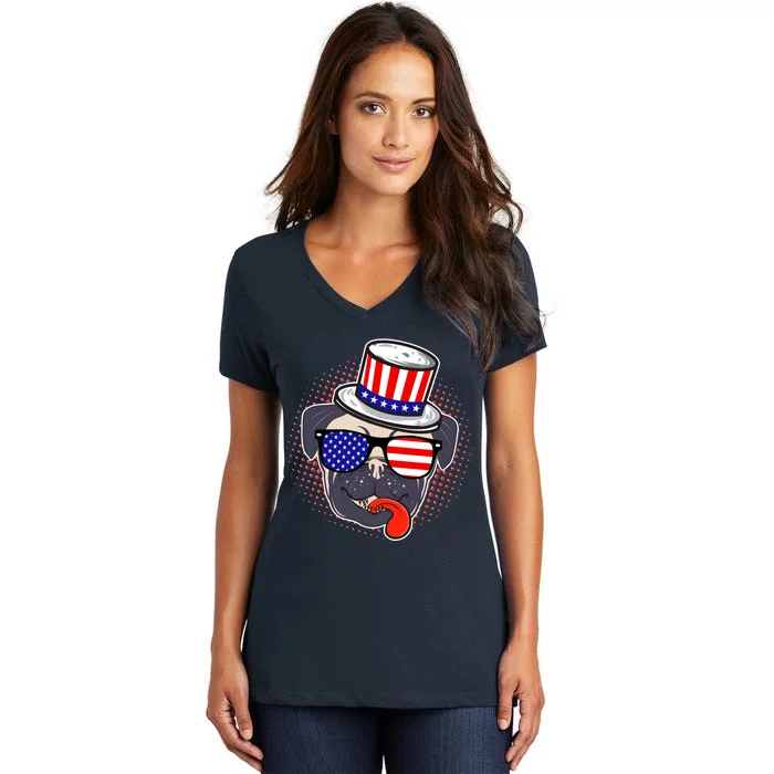 Uncle Sam Pug Women's V-Neck T-Shirt