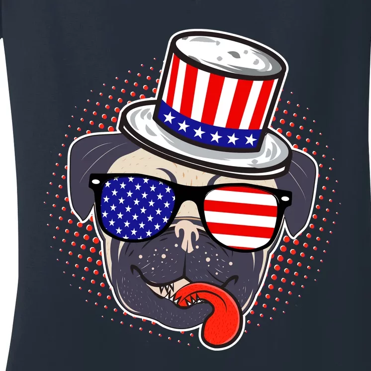 Uncle Sam Pug Women's V-Neck T-Shirt