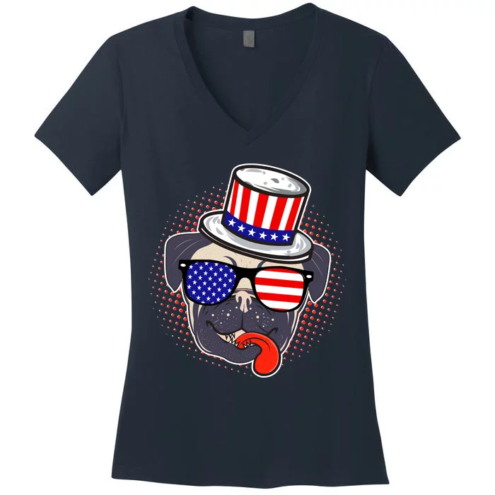 Uncle Sam Pug Women's V-Neck T-Shirt