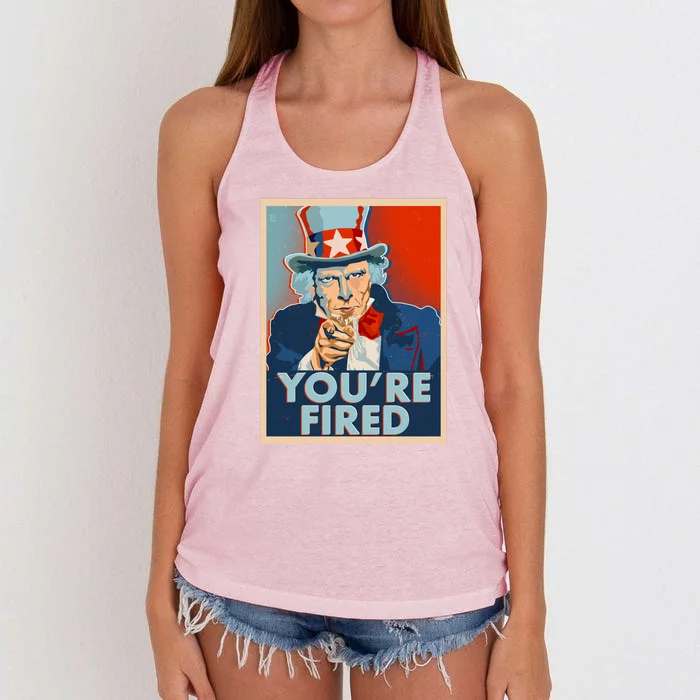 Uncle Sam Trump You're Fired Poster Women's Knotted Racerback Tank