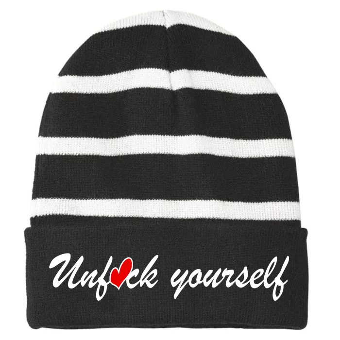 Unfuck Yourself Striped Beanie with Solid Band