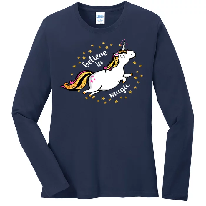 Unicorn Believe In Magic Ladies Long Sleeve Shirt