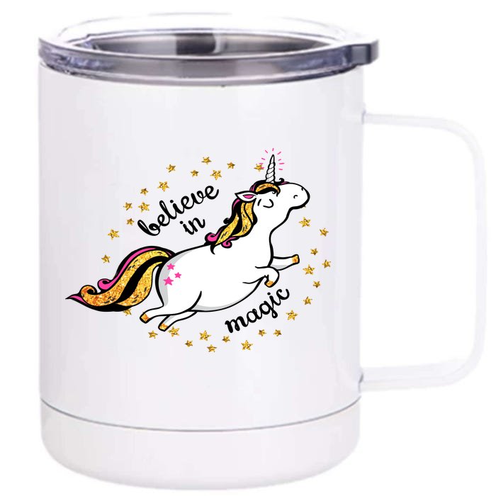 Unicorn Believe In Magic Front & Back 12oz Stainless Steel Tumbler Cup