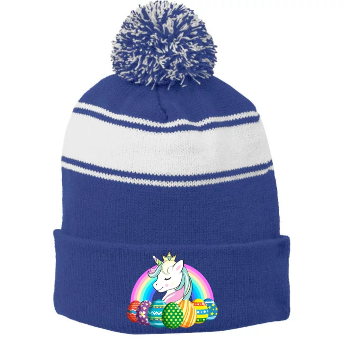 Unicorn Easter Eggs Stripe Pom Pom Beanie