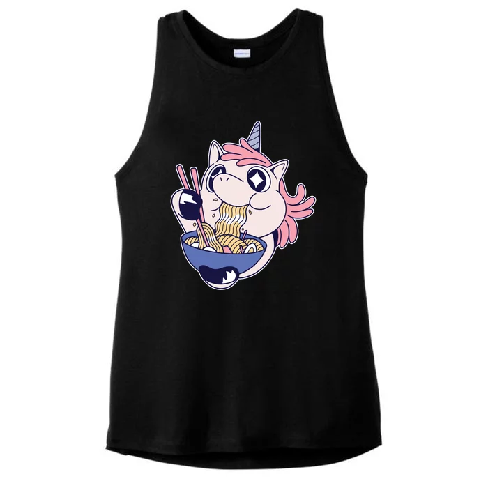 Unicorn Eating Ramen Noodles Ladies Tri-Blend Wicking Tank