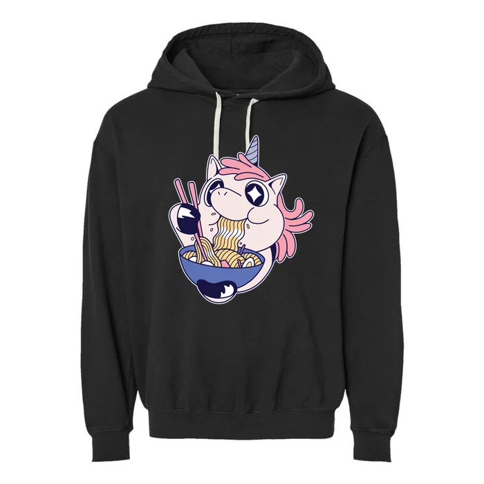 Unicorn Eating Ramen Noodles Garment-Dyed Fleece Hoodie