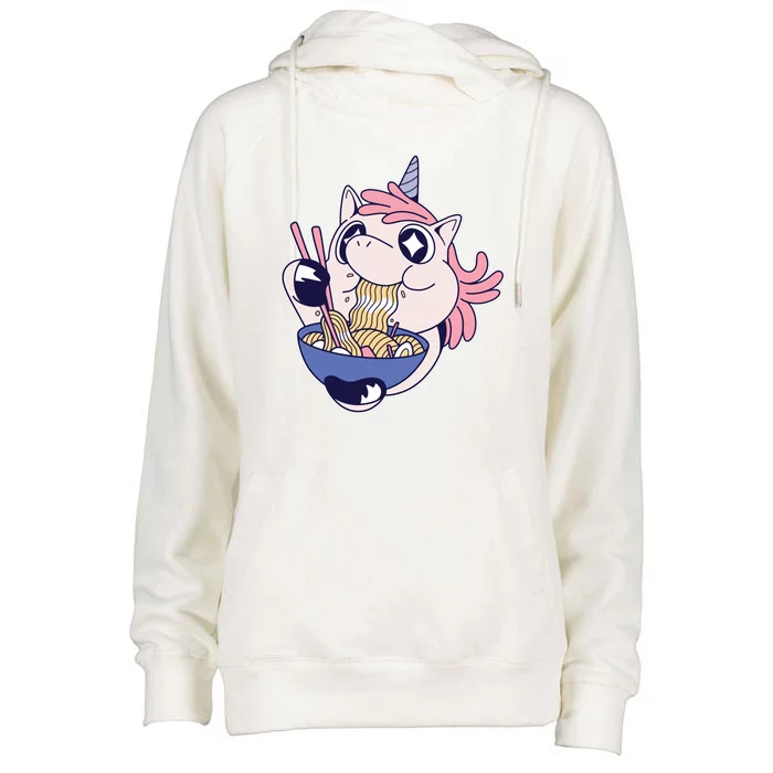 Unicorn Eating Ramen Noodles Womens Funnel Neck Pullover Hood