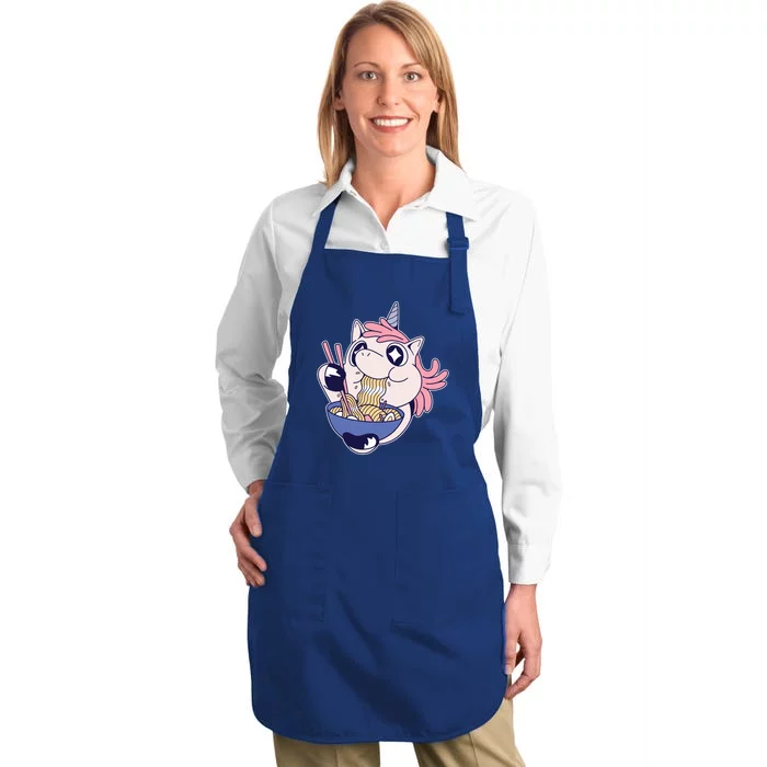 Unicorn Eating Ramen Noodles Full-Length Apron With Pocket