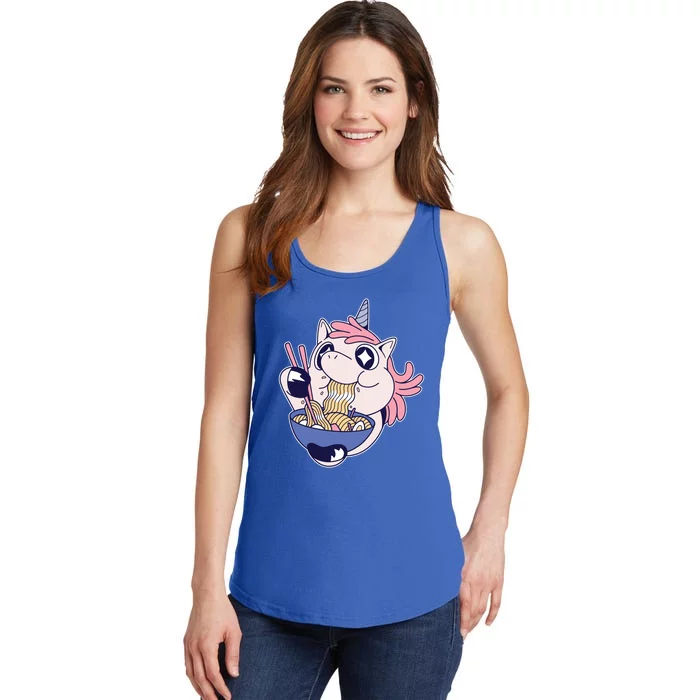 Unicorn Eating Ramen Noodles Ladies Essential Tank