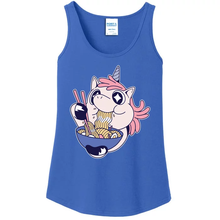 Unicorn Eating Ramen Noodles Ladies Essential Tank