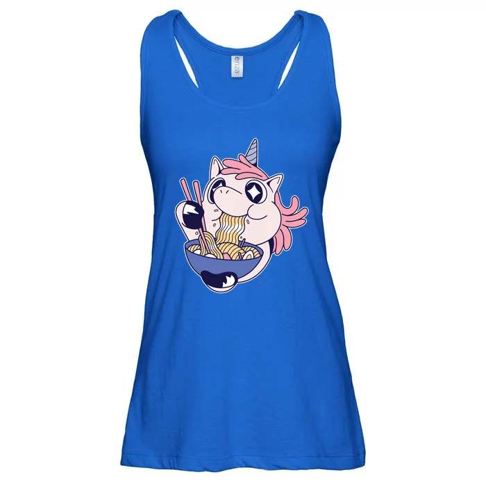 Unicorn Eating Ramen Noodles Ladies Essential Flowy Tank