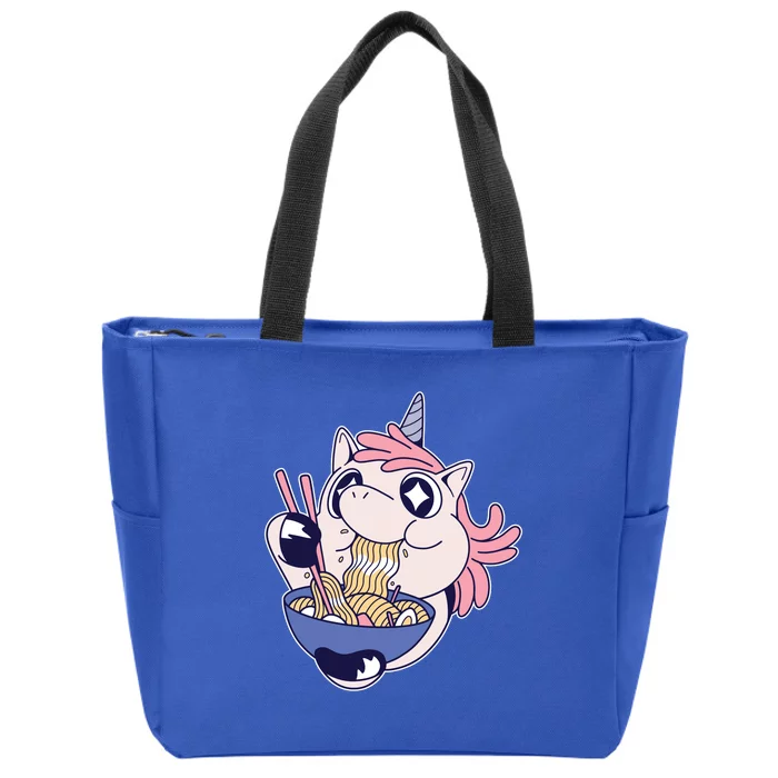 Unicorn Eating Ramen Noodles Zip Tote Bag