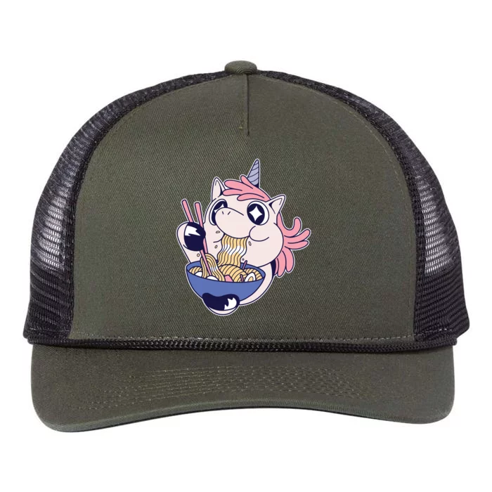 Unicorn Eating Ramen Noodles Retro Rope Trucker Hat Cap