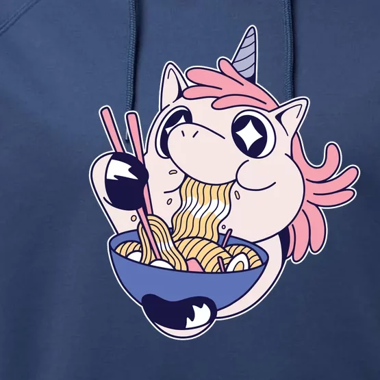 Unicorn Eating Ramen Noodles Performance Fleece Hoodie