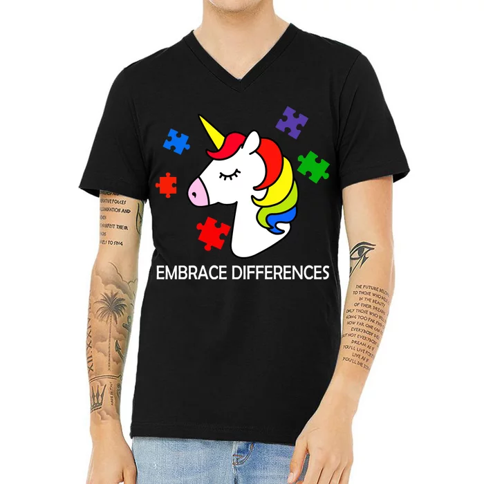 Unicorn Embrace The Differences Autism V-Neck T-Shirt