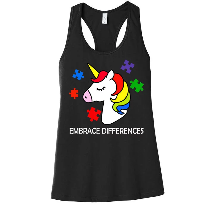 Unicorn Embrace The Differences Autism Women's Racerback Tank