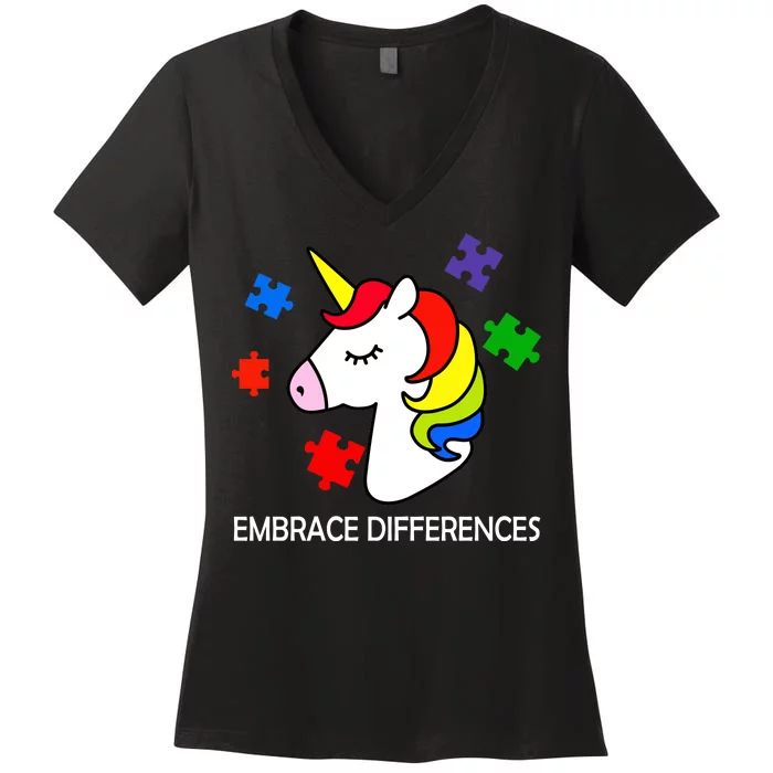 Unicorn Embrace The Differences Autism Women's V-Neck T-Shirt