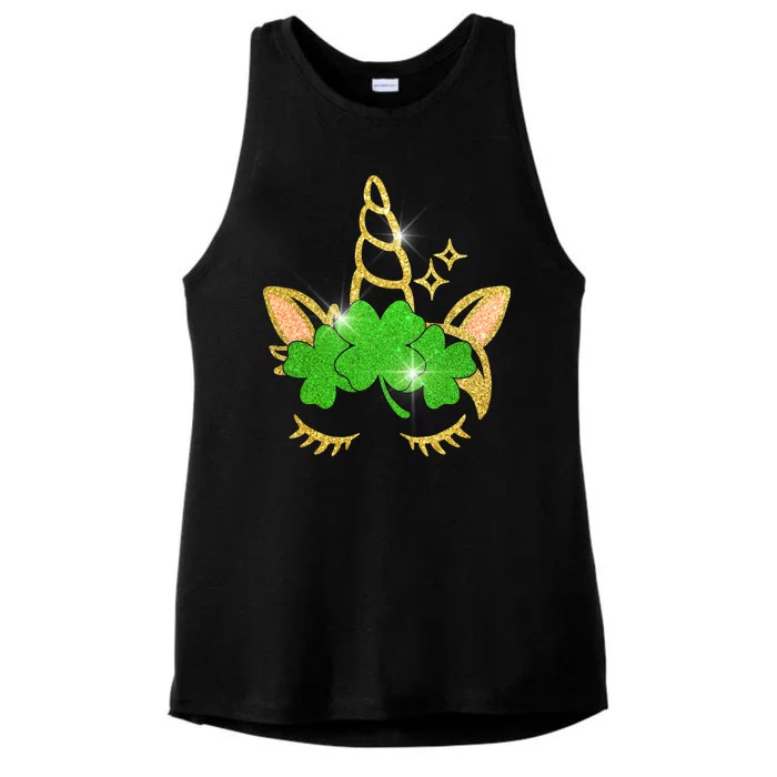 Unicorn Face St. Patrick's Day Ladies Tri-Blend Wicking Tank