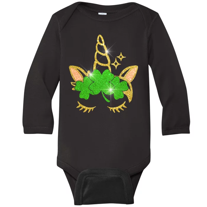 Unicorn Face St. Patrick's Day Baby Long Sleeve Bodysuit