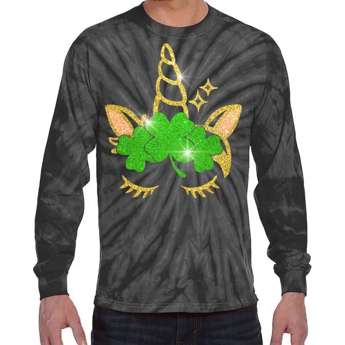 Unicorn Face St. Patrick's Day Tie-Dye Long Sleeve Shirt