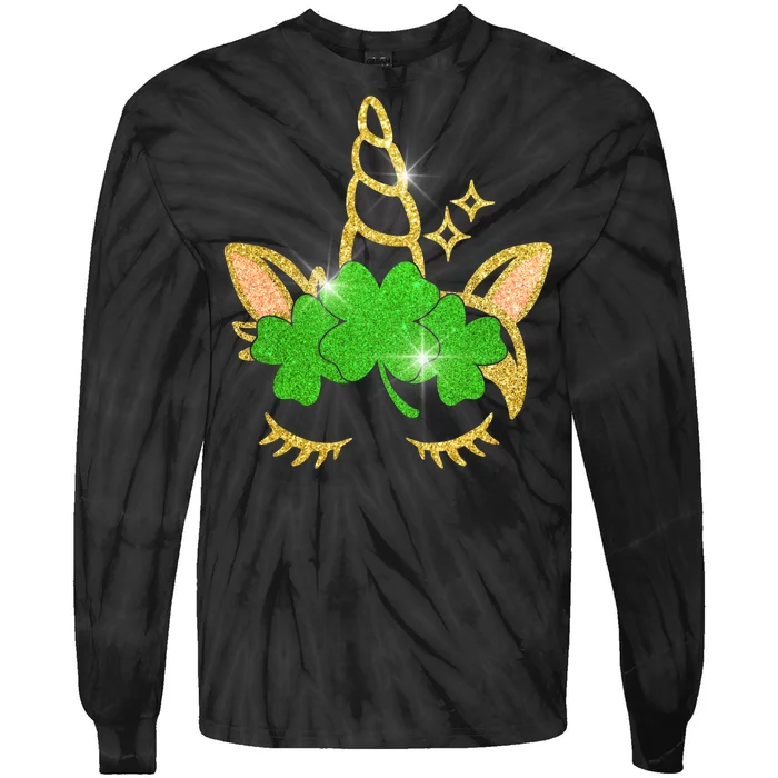 Unicorn Face St. Patrick's Day Tie-Dye Long Sleeve Shirt