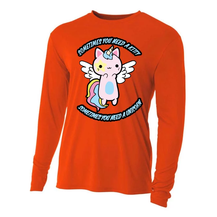 Unicorn Kitty Funny Cute Meme Cooling Performance Long Sleeve Crew