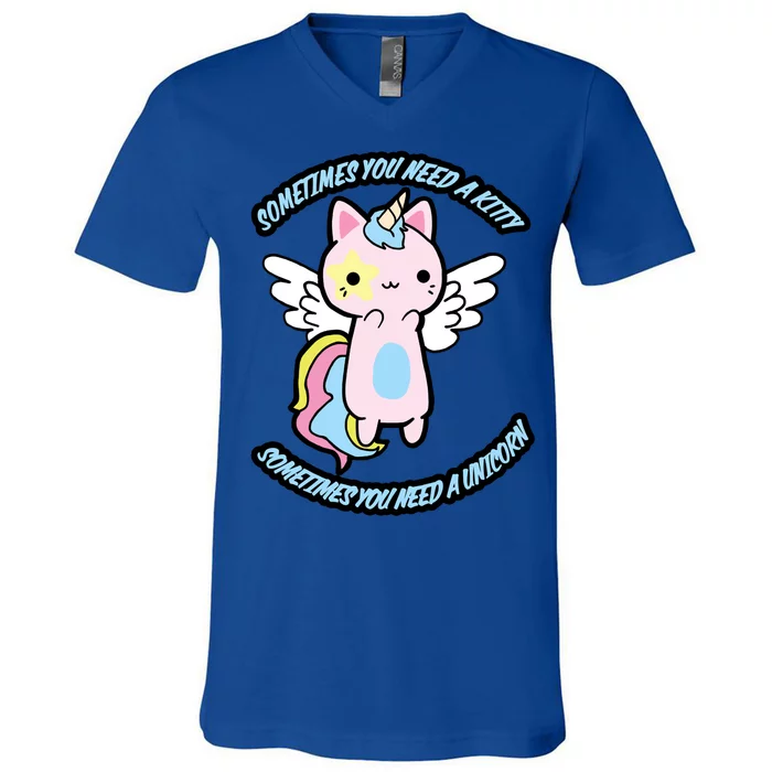 Unicorn Kitty Funny Cute Meme V-Neck T-Shirt