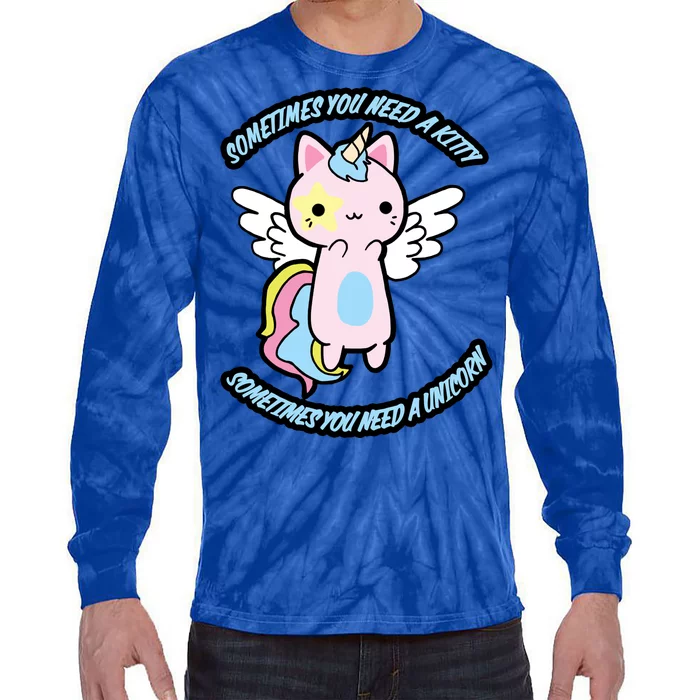 Unicorn Kitty Funny Cute Meme Tie-Dye Long Sleeve Shirt