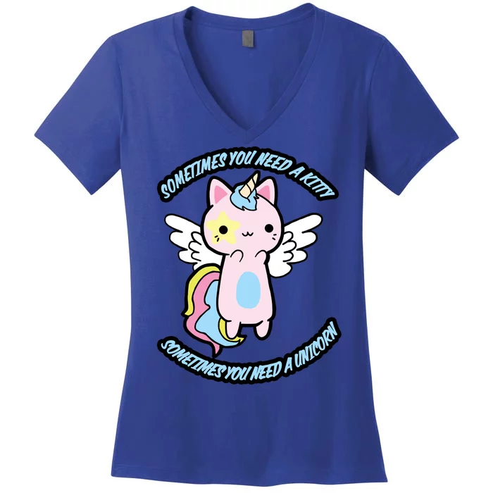 Unicorn Kitty Funny Cute Meme Women's V-Neck T-Shirt