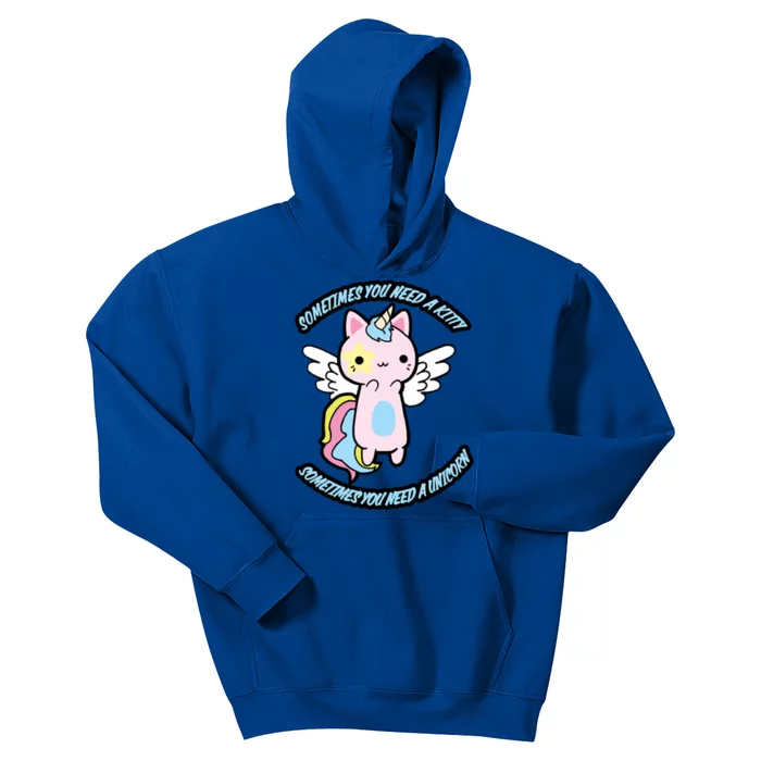 Unicorn Kitty Funny Cute Meme Kids Hoodie