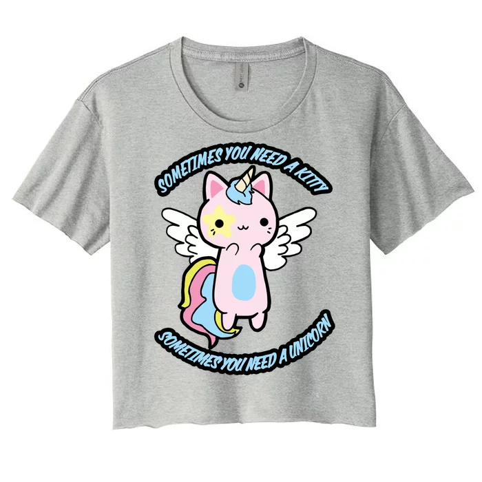 Unicorn Kitty Funny Cute Meme Women's Crop Top Tee