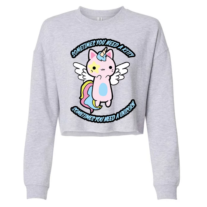 Unicorn Kitty Funny Cute Meme Cropped Pullover Crew