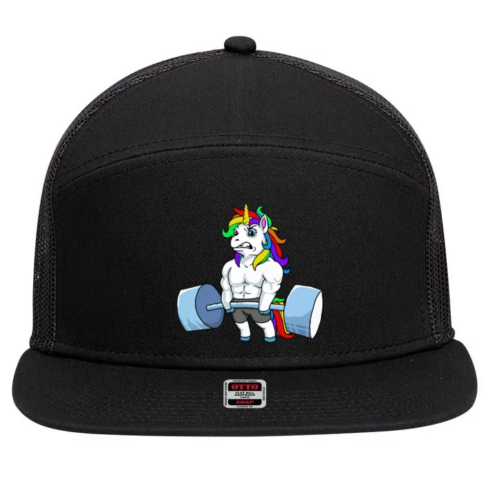 Unicorn Lifting Weights 7 Panel Mesh Trucker Snapback Hat