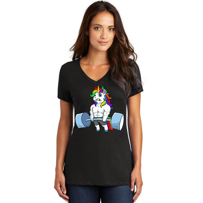 Unicorn Lifting Weights Women's V-Neck T-Shirt