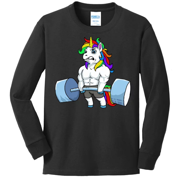 Unicorn Lifting Weights Kids Long Sleeve Shirt