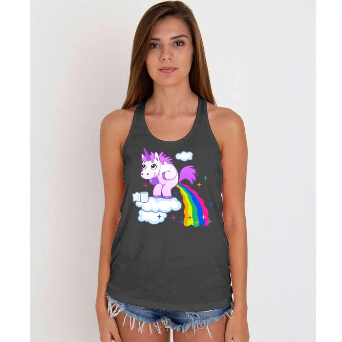 Unicorn Pooping A Rainbow Women's Knotted Racerback Tank