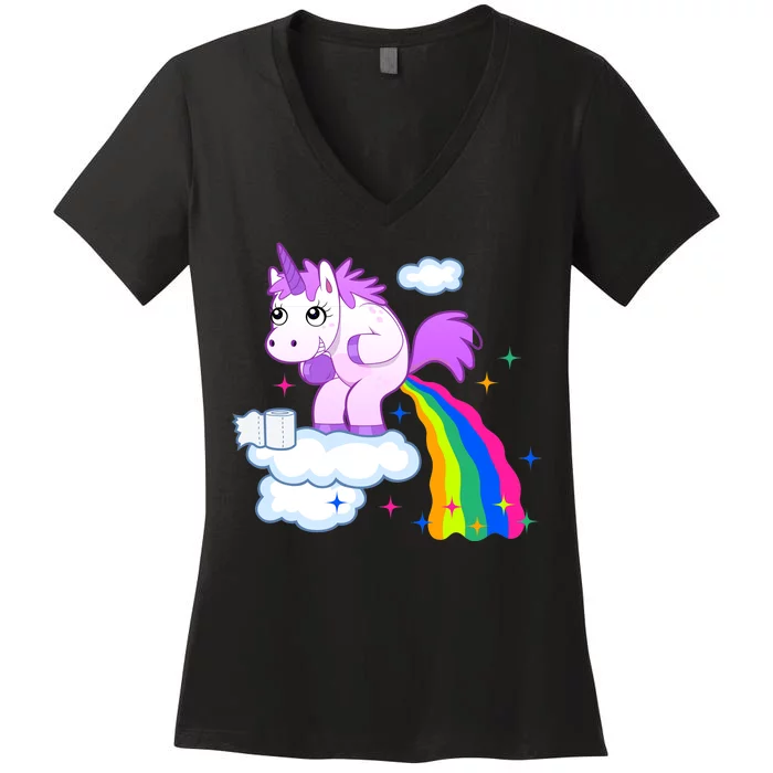 Unicorn Pooping A Rainbow Women's V-Neck T-Shirt