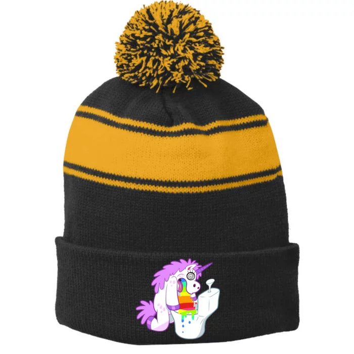 Unicorn Pukes Rainbow In The Toilet Stripe Pom Pom Beanie