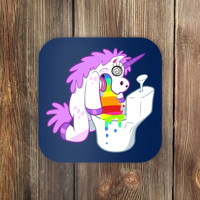 Unicorn Pukes Rainbow In The Toilet Coaster