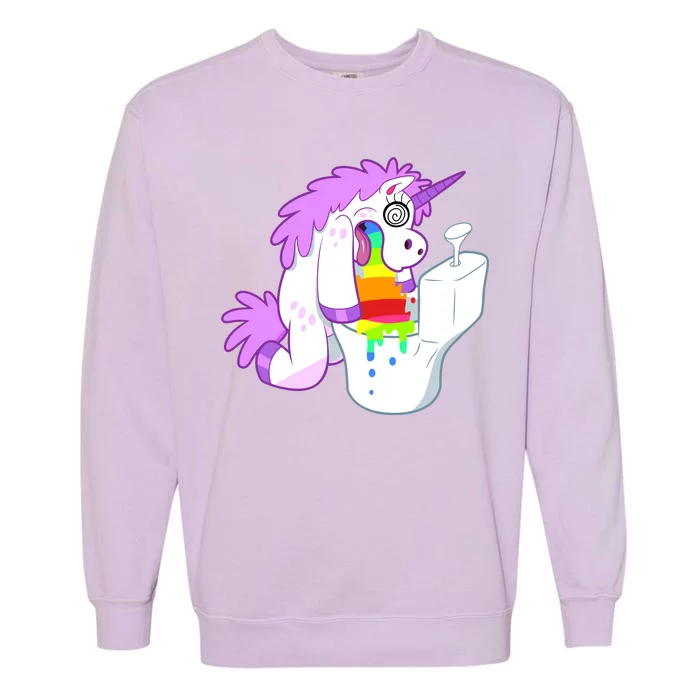 Unicorn Pukes Rainbow In The Toilet Garment-Dyed Sweatshirt