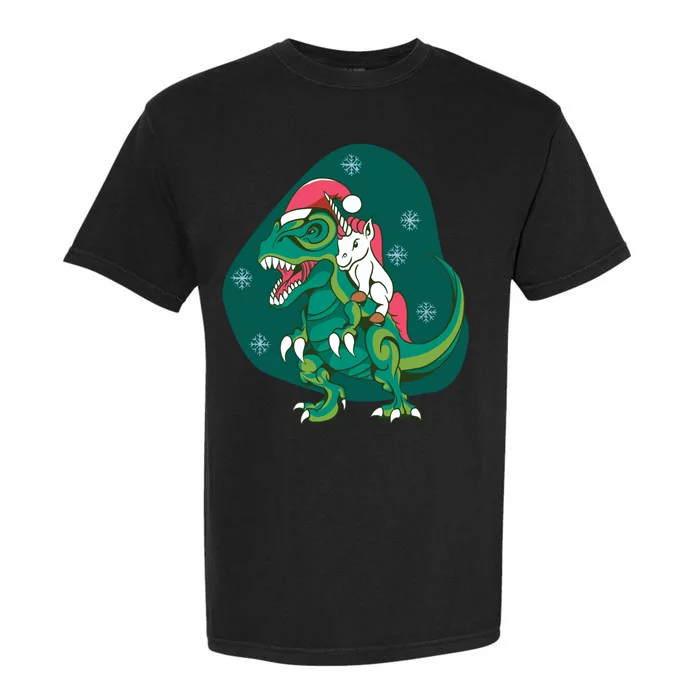 Unicorn Ridding Dinosaur Christmas Garment-Dyed Heavyweight T-Shirt