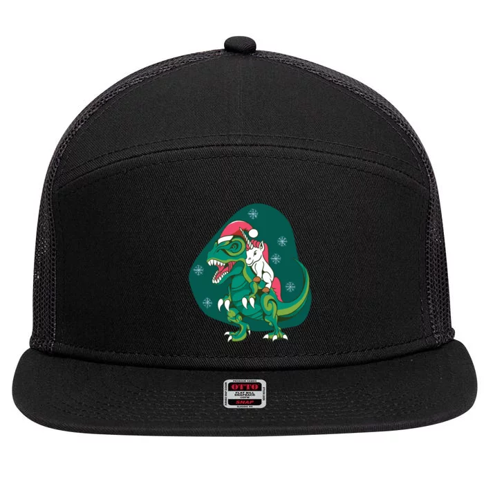 Unicorn Ridding Dinosaur Christmas 7 Panel Mesh Trucker Snapback Hat