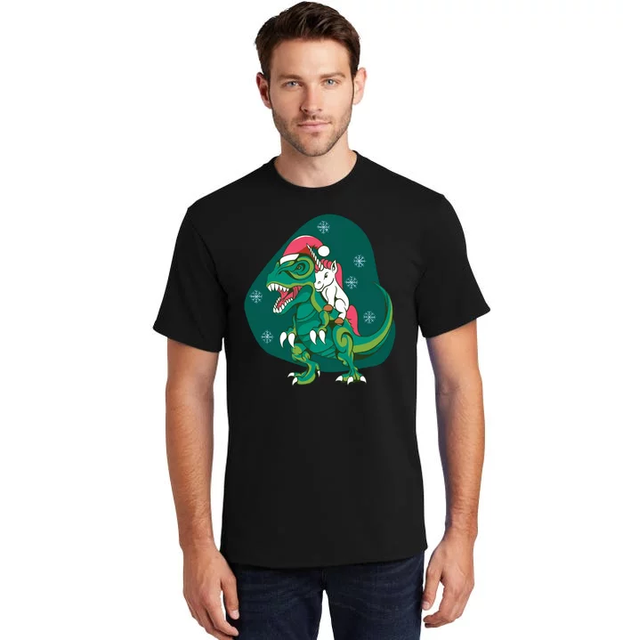 Unicorn Ridding Dinosaur Christmas Tall T-Shirt