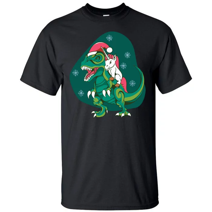 Unicorn Ridding Dinosaur Christmas Tall T-Shirt