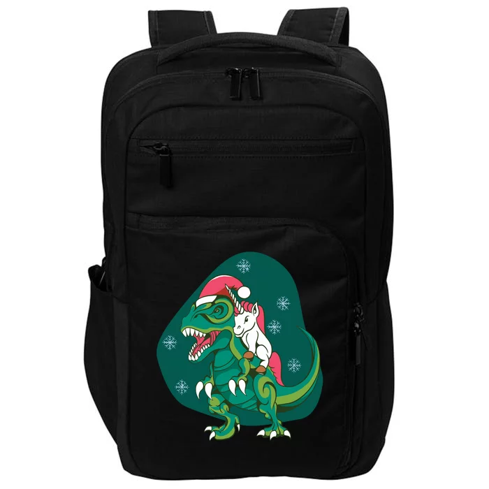 Unicorn Ridding Dinosaur Christmas Impact Tech Backpack