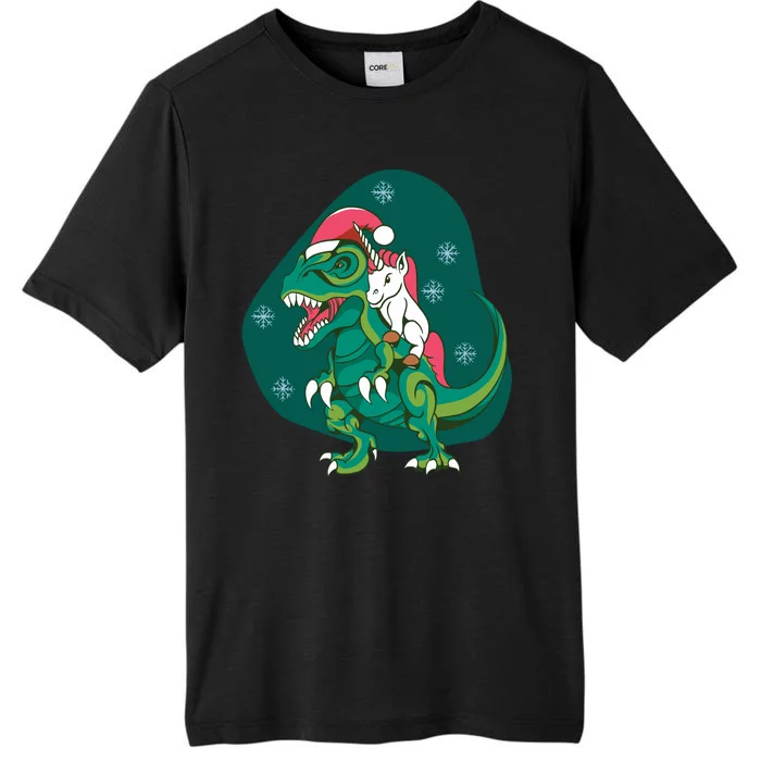 Unicorn Ridding Dinosaur Christmas ChromaSoft Performance T-Shirt